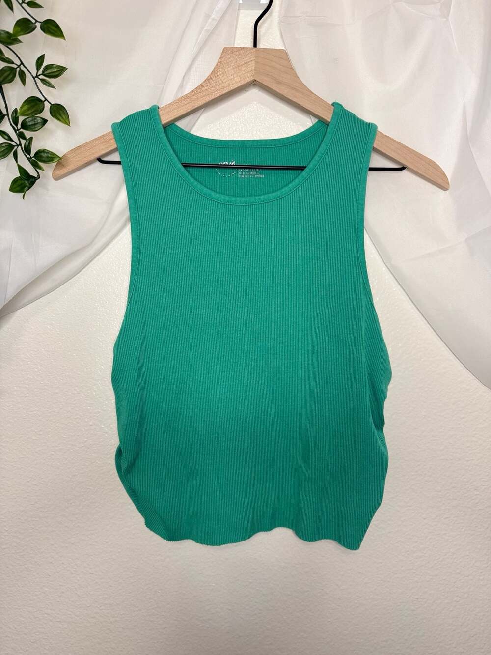 Aerie Ribbed Side Ruched Tank Top Green XL